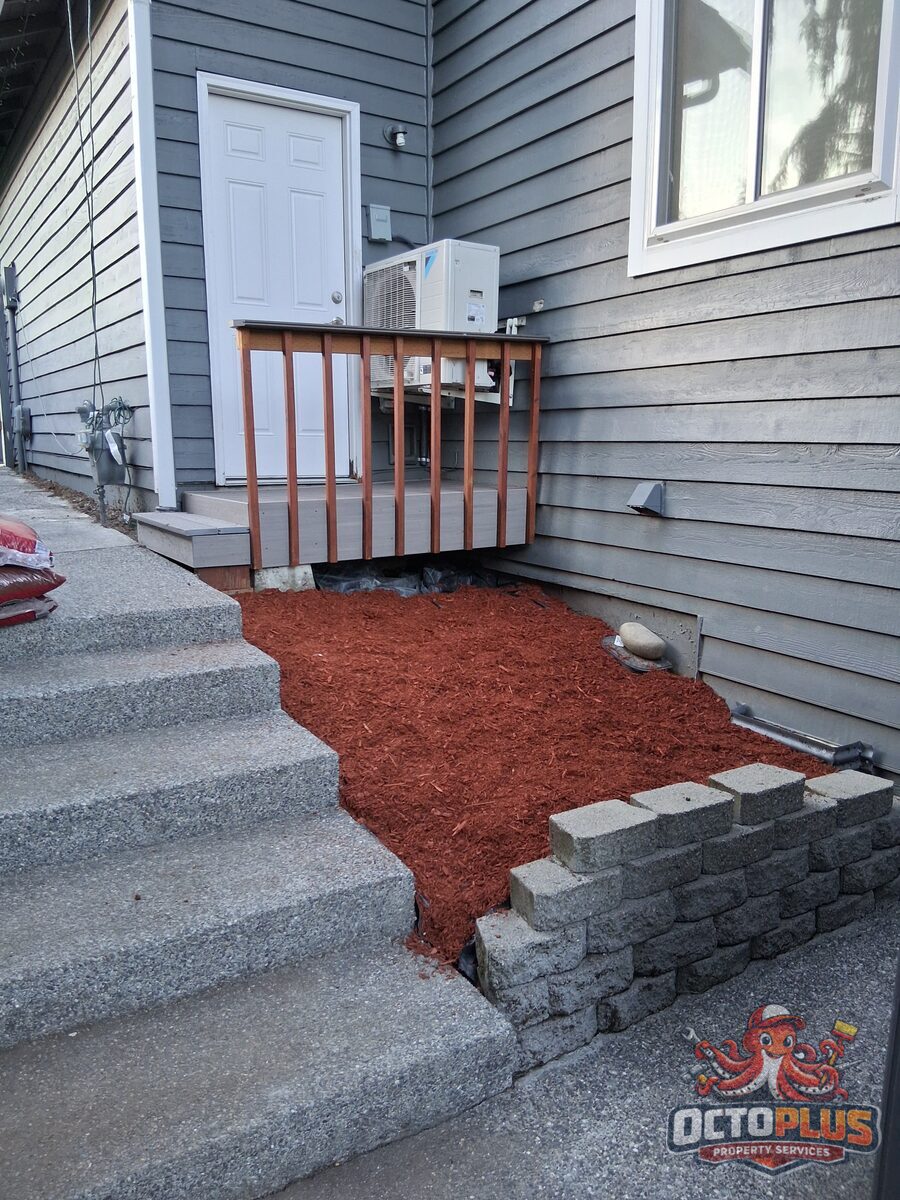 Side-yard cleanup & mulch bed — after